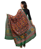 Banjara India Women's Pure Cotton Aari Embroidery & Foil Mirrors Dupatta (Bharchak VIP) Dark Green  - VIP05 - Banjara India