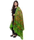 Banjara India Women's Pure Cotton Aari Embroidery & Foil Mirrors Dupatta (Bharchak VIP) Parrot Green - VIP06 - Banjara India