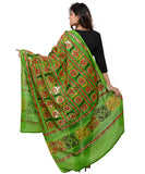 Banjara India Women's Pure Cotton Aari Embroidery & Foil Mirrors Dupatta (Bharchak VIP) Parrot Green - VIP06 - Banjara India