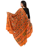 Banjara India Women's Pure Cotton Aari Embroidery & Foil Mirrors Dupatta (Bharchak VIP) Light Orange - VIP07 - Banjara India