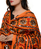 Banjara India Women's Pure Cotton Aari Embroidery & Foil Mirrors Dupatta (Bharchak VIP) Light Orange - VIP07 - Banjara India