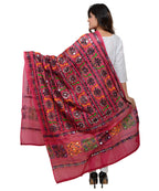 Banjara India Women's Pure Cotton Aari Embroidery & Foil Mirrors Dupatta (Bharchak VIP) Pink - VIP09 - Banjara India