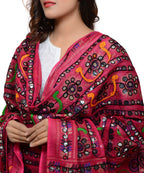Banjara India Women's Pure Cotton Aari Embroidery & Foil Mirrors Dupatta (Bharchak VIP) Pink - VIP09 - Banjara India