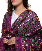 Banjara India Women's Pure Cotton Aari Embroidery & Foil Mirrors Dupatta (Bharchak VIP) Magenta Violet - VIP10 - Banjara India
