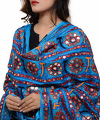 Banjara India Women's Pure Cotton Aari Embroidery & Foil Mirrors Dupatta (Bharchak VIP) Turquoise - VIP13 - Banjara India