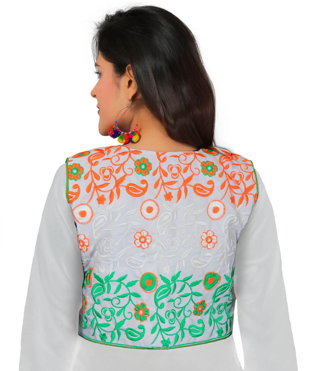 Poly Cotton Embroidered Kutchi Short Length Jacket/Koti - Tiranga