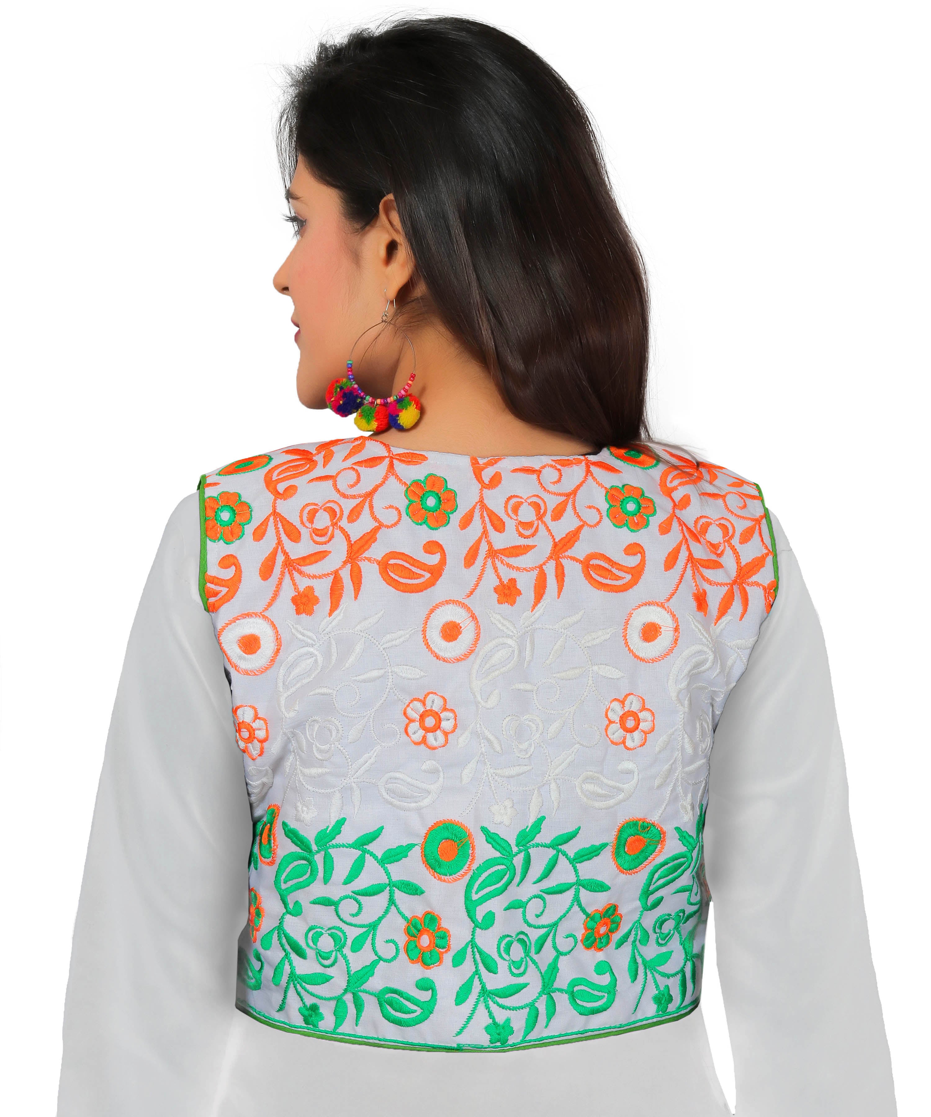 Poly Cotton Embroidered Kutchi Short Length Jacket/Koti - Tiranga