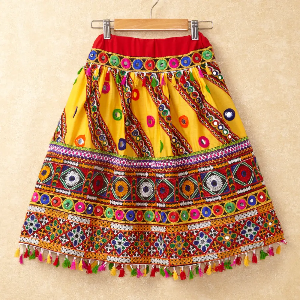 Banjara India Kutchi Emboidered Yellow Girls Chaniya Choli with Dupatta (CC-WAVE) - YELLOW