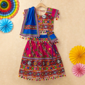 Banjara India Kutchi Emboidered Pink Girls Chaniya Choli with Dupatta (CC-WAVE) - Pink