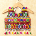 Banjara India Kutchi Emboidered Orange Girls Chaniya Choli with Dupatta (CC-DROP) - WHITE