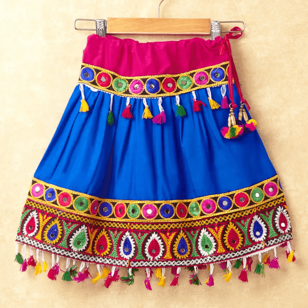 Banjara India Kutchi Emboidered Pink Girls Chaniya Choli with Dupatta (CC-DROP) - BLUE
