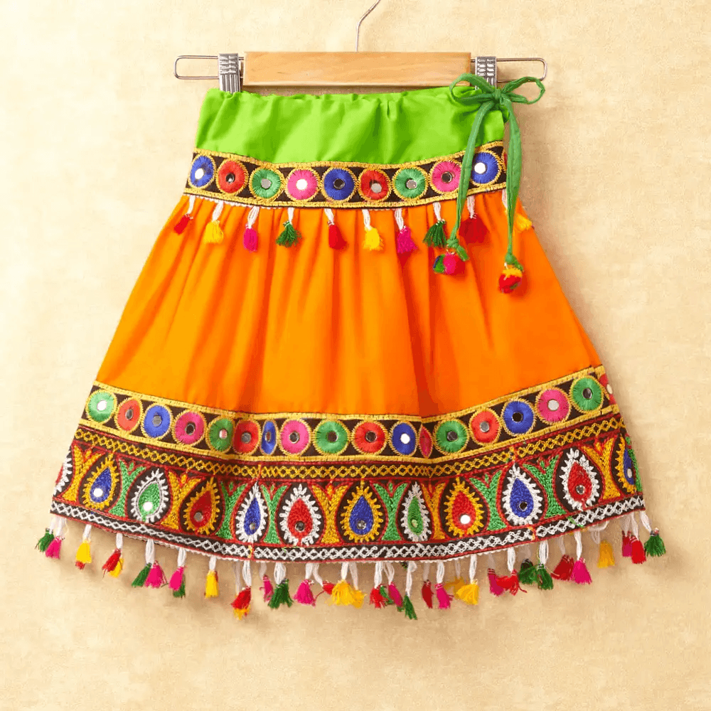 Banjara India Kutchi Emboidered Red Girls Chaniya Choli with Dupatta (CC-DROP) - ORANGE
