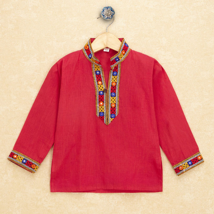 Kutchi Emboidered Kurta Pajama for Boys - Pink
