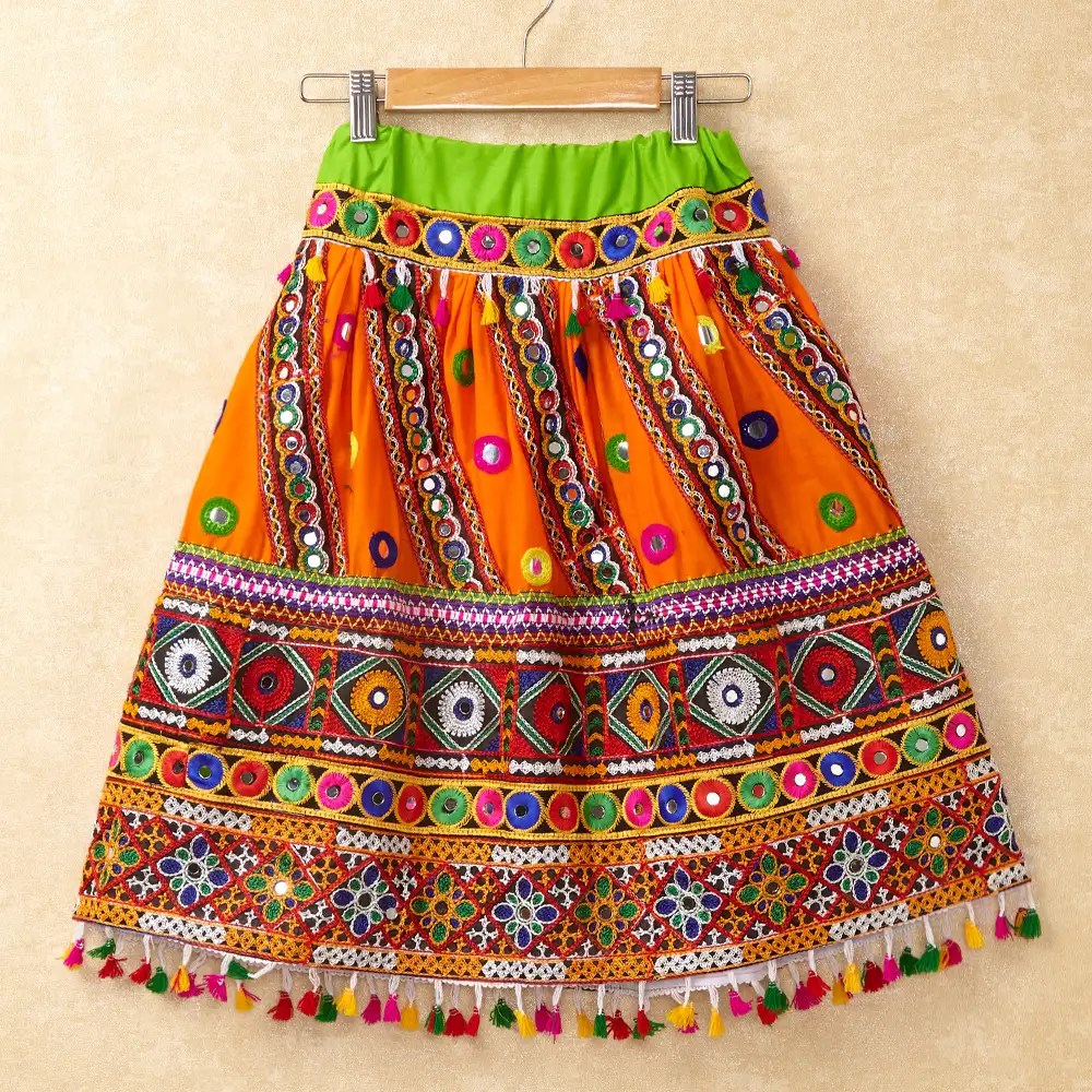 Banjara India Kutchi Emboidered Orange Girls Chaniya Choli with Dupatta (CC-WAVE) - ORANGE
