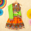 Banjara India Kutchi Emboidered Red Girls Chaniya Choli with Dupatta (CC-DROP) - ORANGE