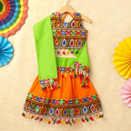 Banjara India Kutchi Emboidered Red Girls Chaniya Choli with Dupatta (CC-DROP) - ORANGE