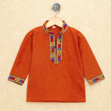 Kutchi Emboidered Kurta Pajama for Boys - Orange