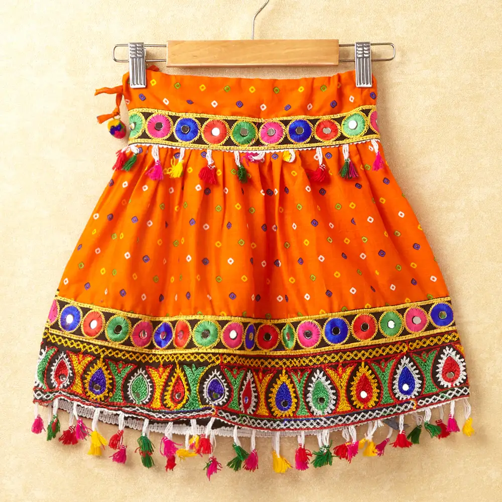 Banjara India Kutchi Emboidered Blue Girls Chaniya Choli with Dupatta (CC-POP) - Orange