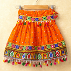Banjara India Kutchi Emboidered Blue Girls Chaniya Choli with Dupatta (CC-POP) - Orange