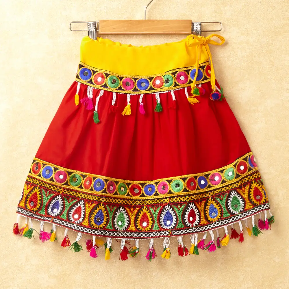 Banjara India Kutchi Emboidered Pink Girls Chaniya Choli with Dupatta (CC-DROP) - RED