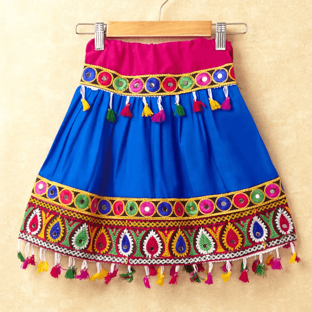 Banjara India Kutchi Emboidered Pink Girls Chaniya Choli with Dupatta (CC-DROP) - BLUE