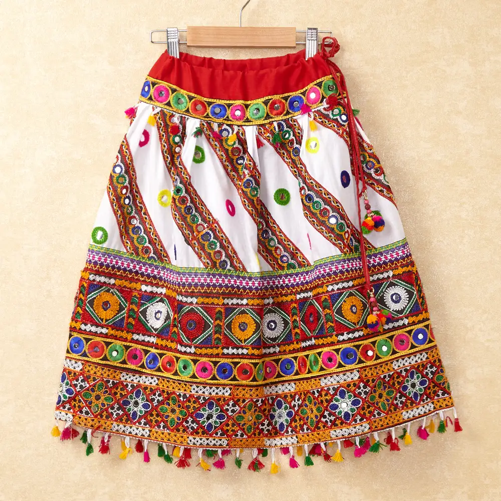 Banjara India Kutchi Emboidered White Girls Chaniya Choli with Dupatta (CC-WAVE) - WHITE