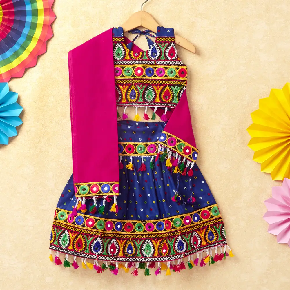 Banjara India Kutchi Emboidered Red Girls Chaniya Choli with Dupatta (CC-POP) - Blue