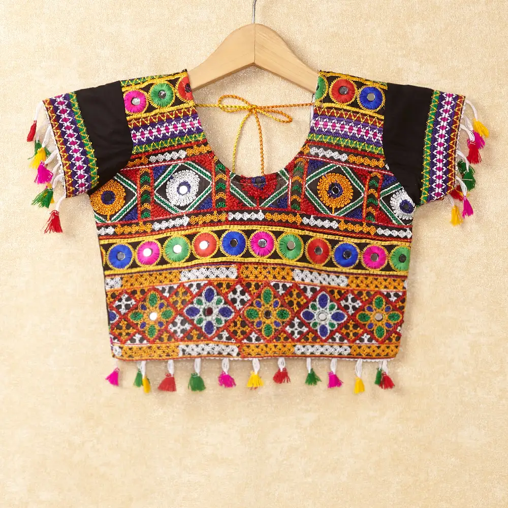 Banjara India Kutchi Emboidered Black Girls Chaniya Choli with Dupatta (CC-WAVE) - Black