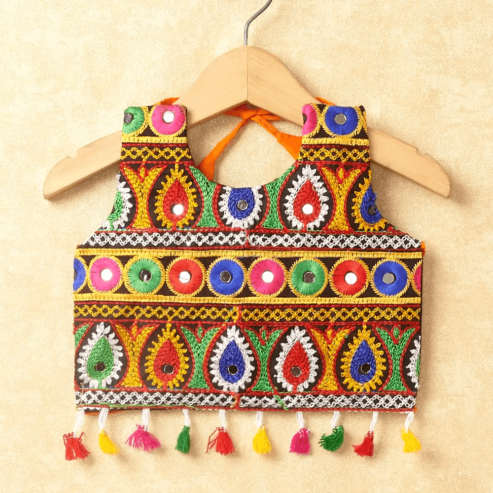 Banjara India Kutchi Emboidered Red Girls Chaniya Choli with Dupatta (CC-DROP) - ORANGE