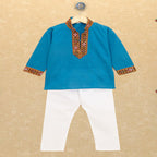 Kutchi Emboidered Kurta Pajama for Boys - Blue