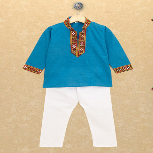 Kutchi Emboidered Kurta Pajama for Boys - Blue
