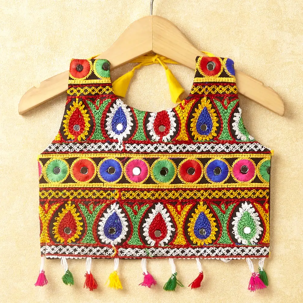 Banjara India Kutchi Emboidered White Girls Chaniya Choli with Dupatta (CC-DROP) - YELLOW