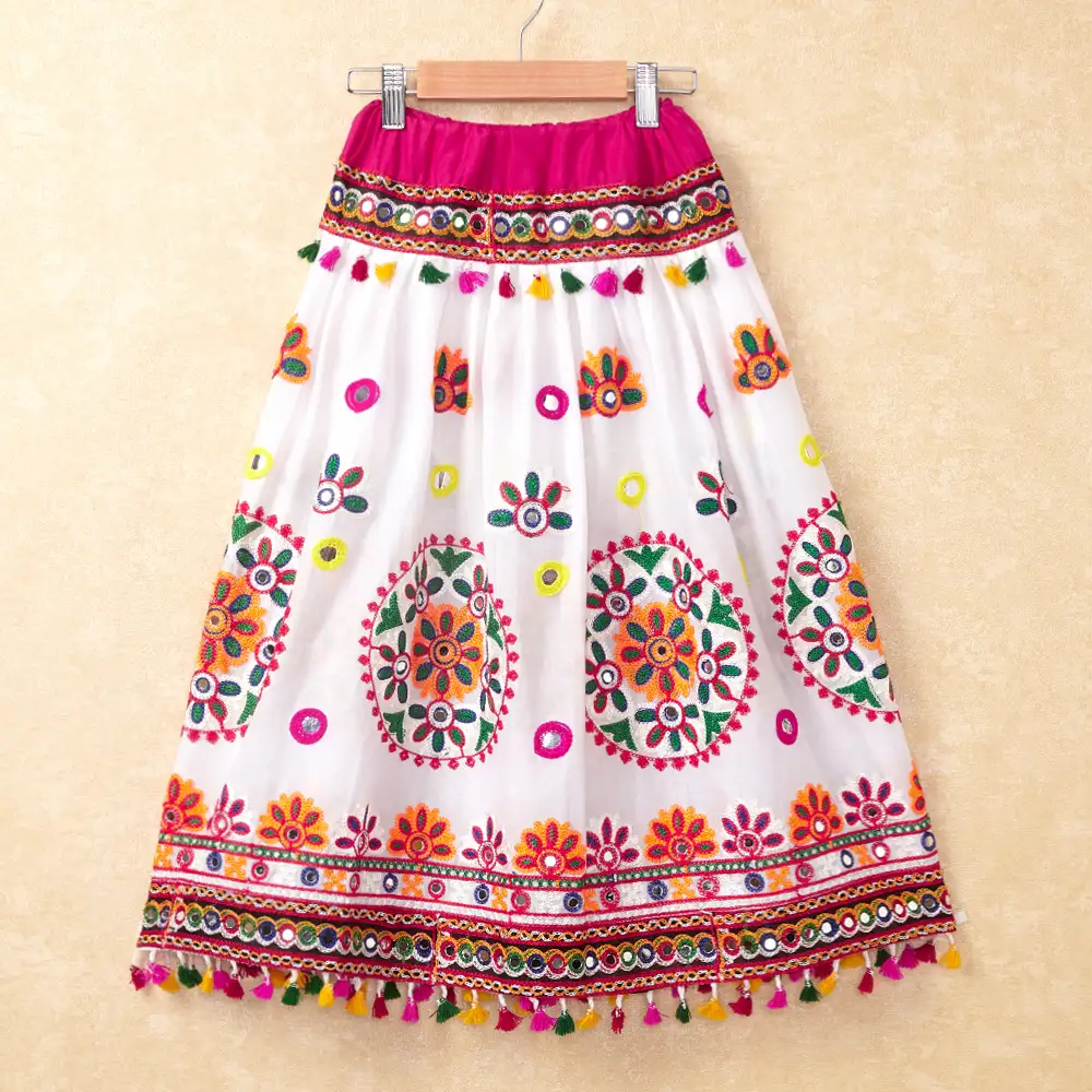 Banjara India Kutchi Emboidered White Girls Chaniya Choli with Dupatta (CC-RING) - WHITE