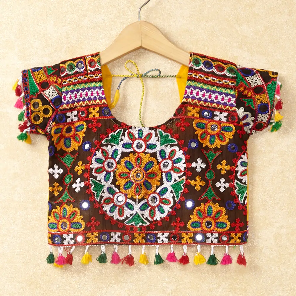 Banjara India Kutchi Emboidered Yellow Girls Chaniya Choli with Dupatta (CC-RING) - YELLOW