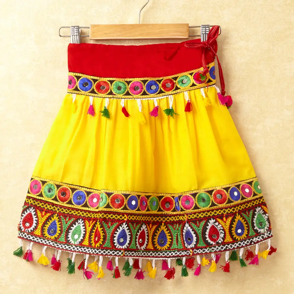 Banjara India Kutchi Emboidered White Girls Chaniya Choli with Dupatta (CC-DROP) - YELLOW