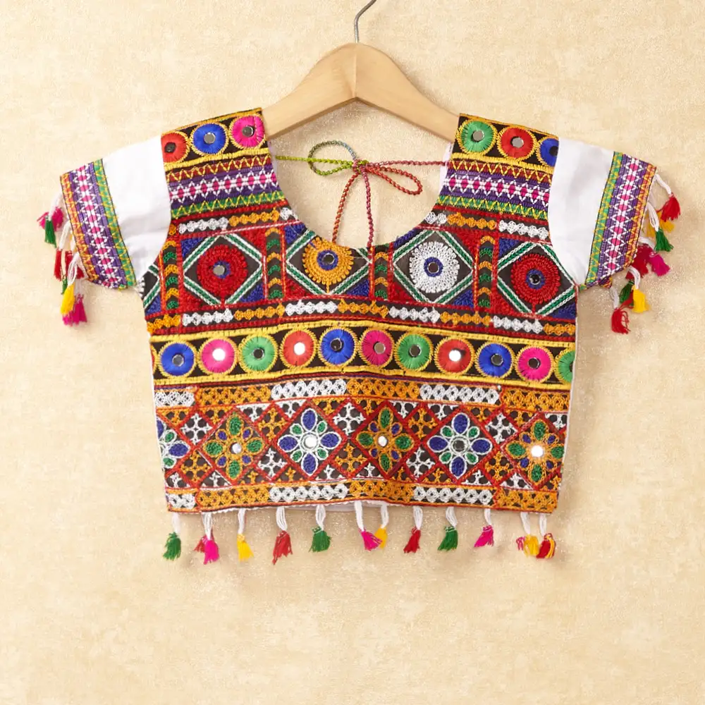 Banjara India Kutchi Emboidered White Girls Chaniya Choli with Dupatta (CC-WAVE) - WHITE