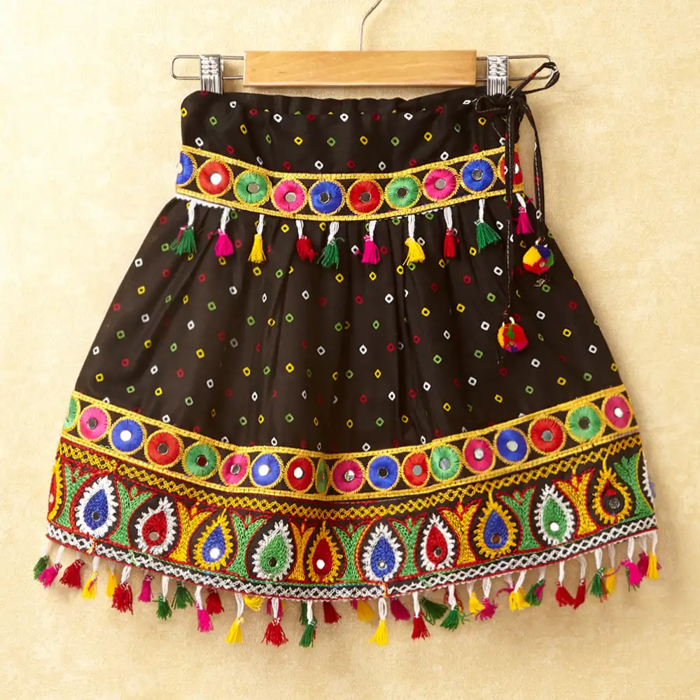 Banjara India Kutchi Emboidered Black Girls Chaniya Choli with Dupatta (CC-POP) - Black