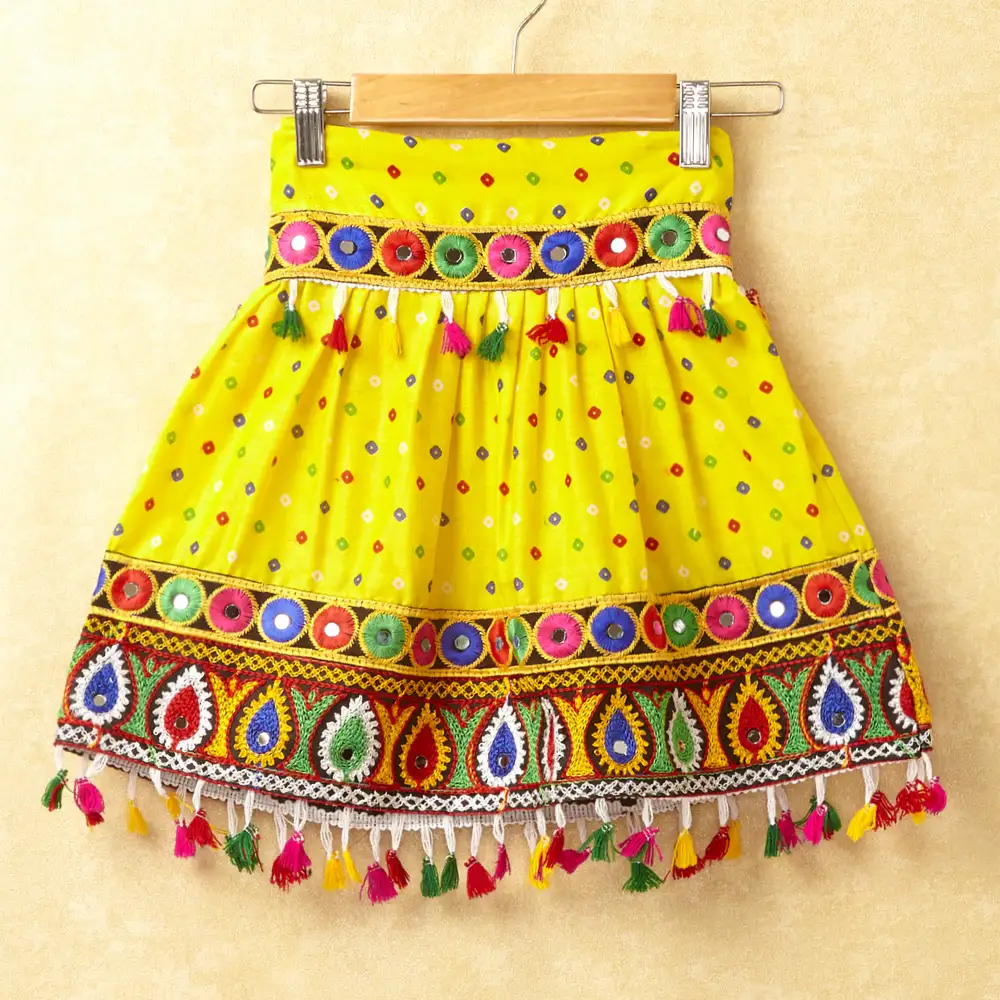 Banjara India Kutchi Emboidered Red Girls Chaniya Choli with Dupatta (CC-POP) - Yellow
