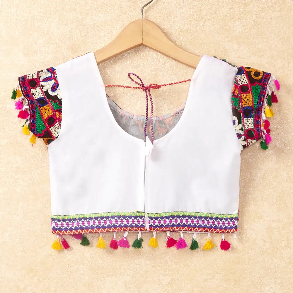 Banjara India Kutchi Emboidered White Girls Chaniya Choli with Dupatta (CC-RING) - WHITE