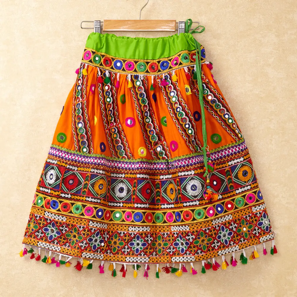 Banjara India Kutchi Emboidered Orange Girls Chaniya Choli with Dupatta (CC-WAVE) - ORANGE