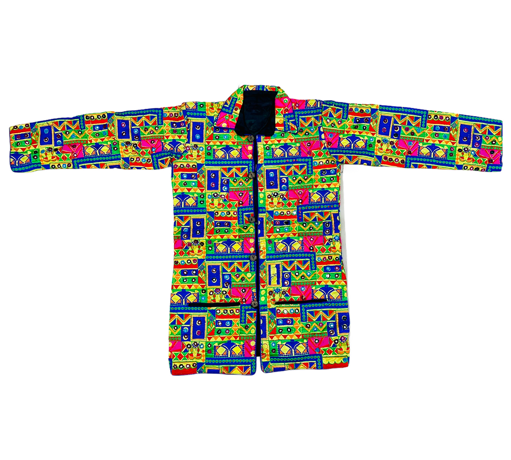 Pre-Order: Kutch Work Long Boho Style Blazer - Yellow