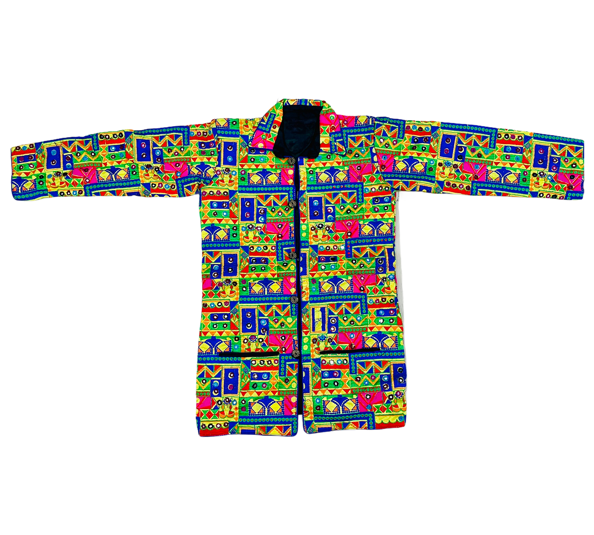 Pre-Order: Kutch Work Long Boho Style Blazer - Yellow