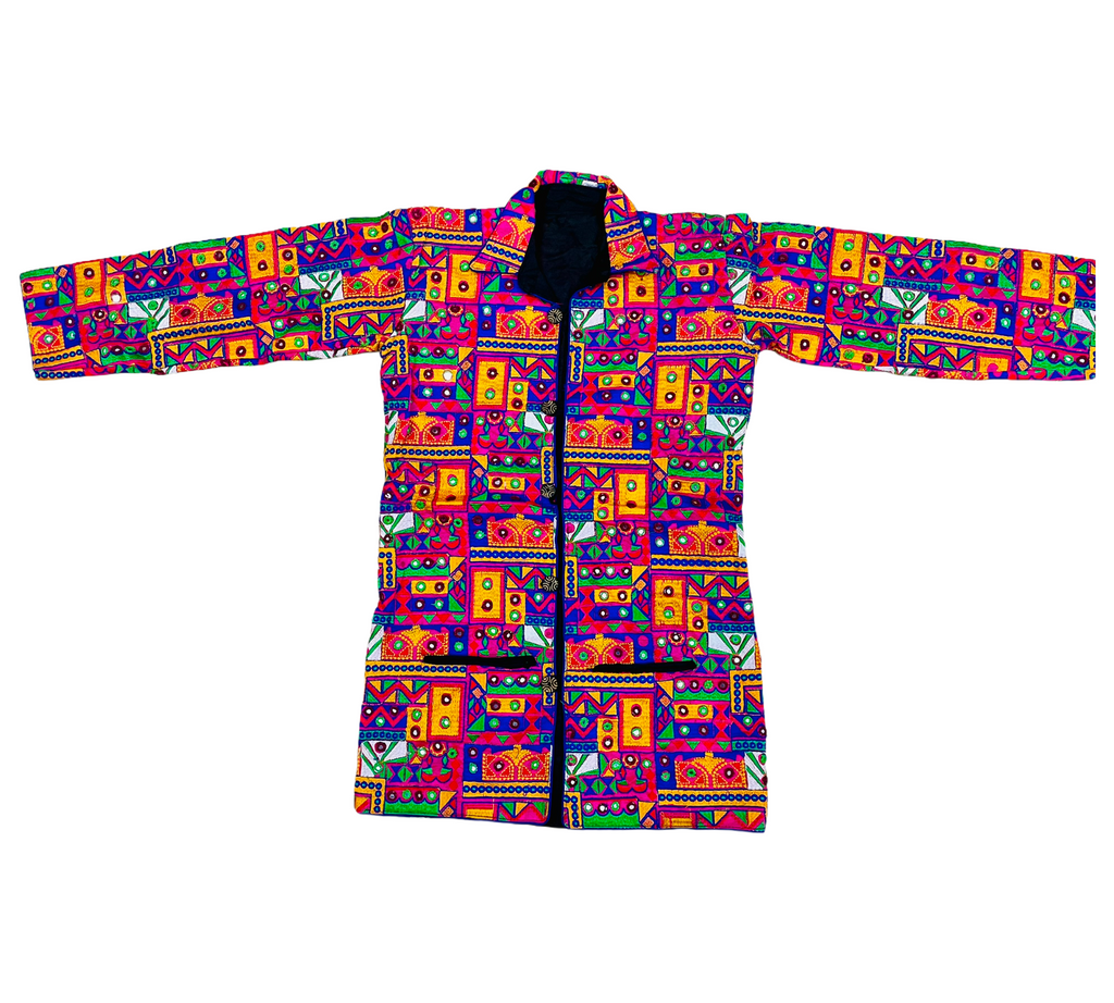 Pre-Order: Kutch Work Long Boho Style Blazer - Pink