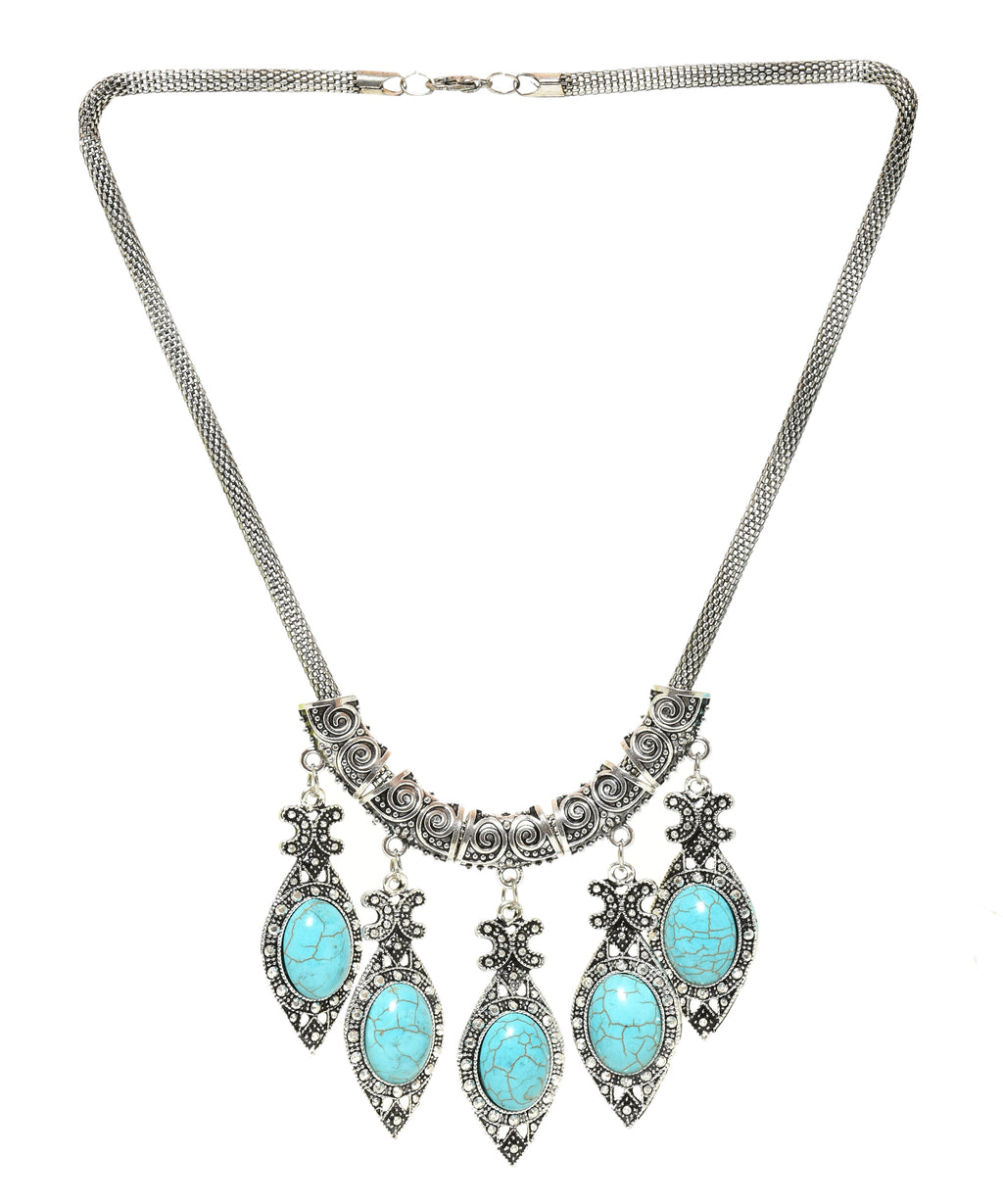 Sky Blue Stone Studded Metallic Set-3-J011