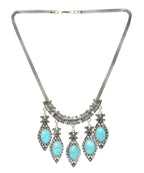 Sky Blue Stone Studded Metallic Set-3-J011