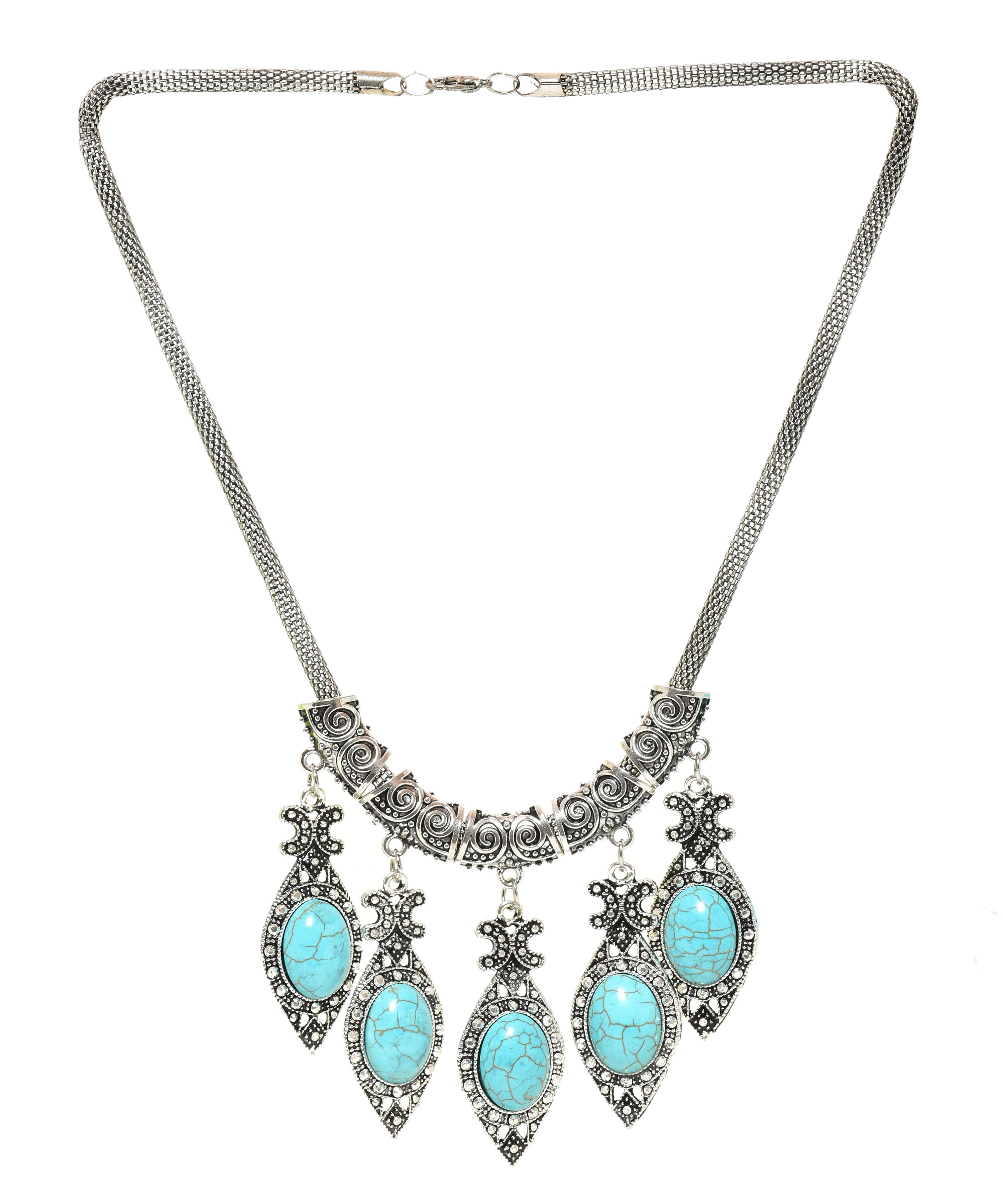 Sky Blue Stone Studded Metallic Set-3-J011