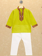 Kutchi Emboidered Kurta Pajama for Boys - Lt. Green