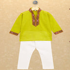 Kutchi Emboidered Kurta Pajama for Boys - Lt. Green