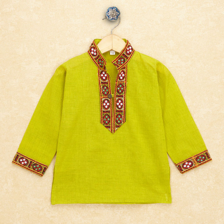 Kutchi Emboidered Kurta Pajama for Boys - Lt. Green