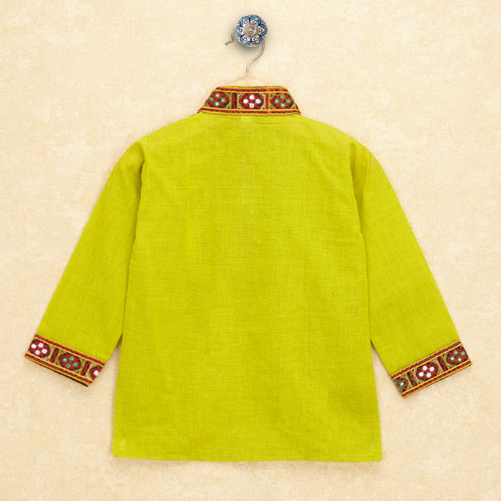 Kutchi Emboidered Kurta Pajama for Boys - Lt. Green